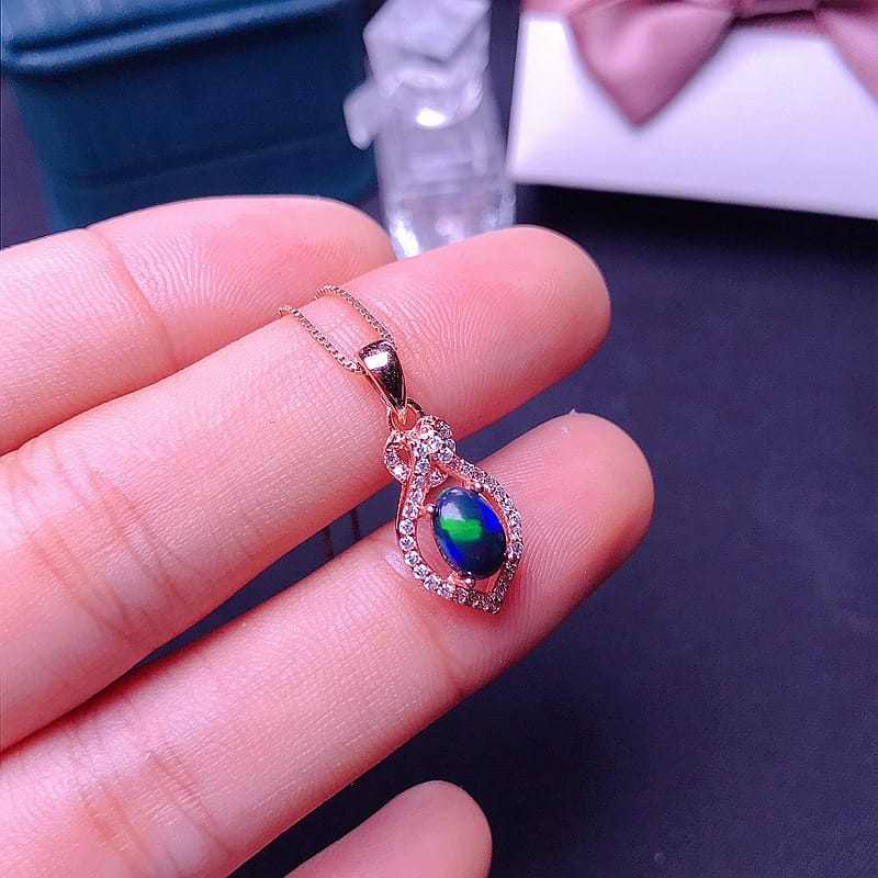 Black Opal Pendant 925 Silver Inlaid Black Opal Colorful Opal Pendant Live Supply