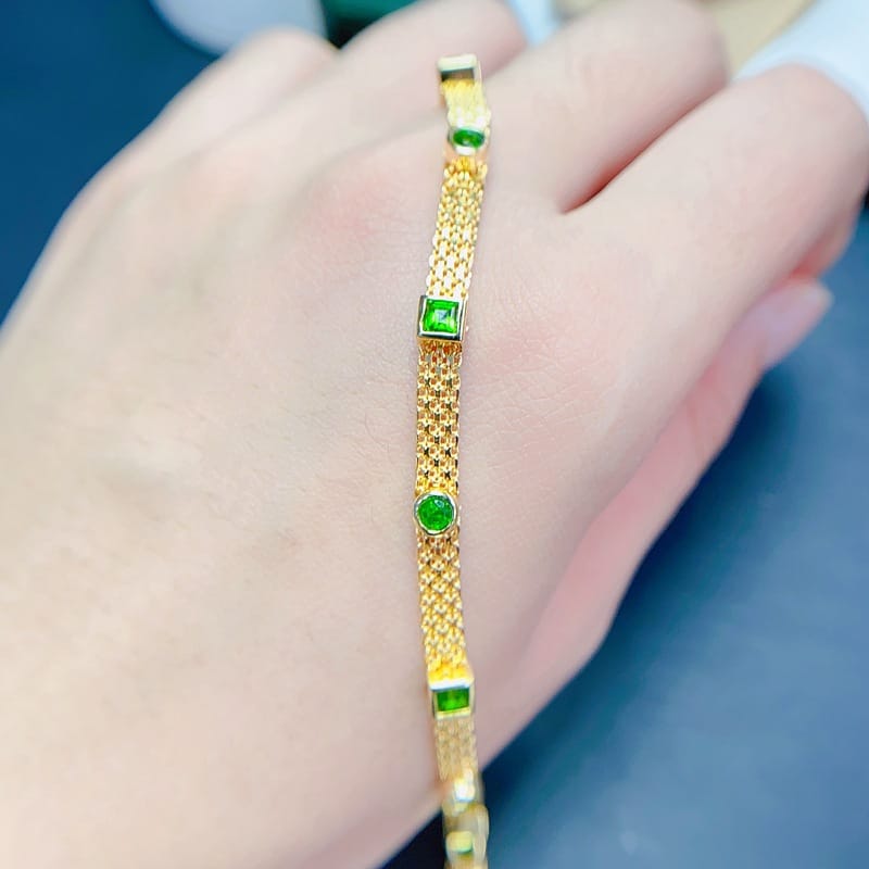 Live supply simple luxury small fresh natural diopside bracelet wholesale 925 silver ladies Bracelet 3*3m