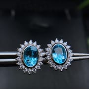 Real photo bag inlaid with natural Swiss blue topaz earrings factory wholesale color treasure
