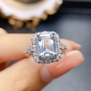 Factory wholesale explosions natural aquamarine ring S925 silver inlaid main stone 6*8 selling Europe and the United States a generation of hair
