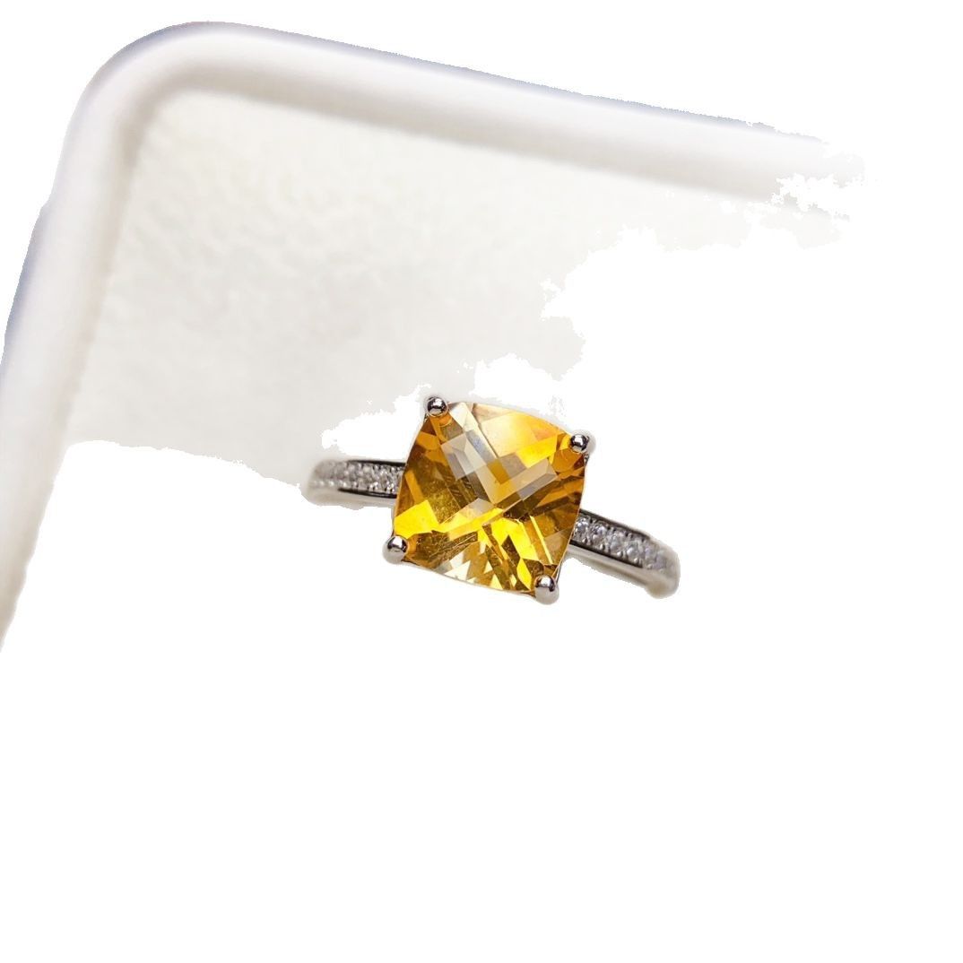 Factory wholesale explosions natural citrine ring S925 silver inlaid main stone 8*8 hot Europe and the United States a generation of hair