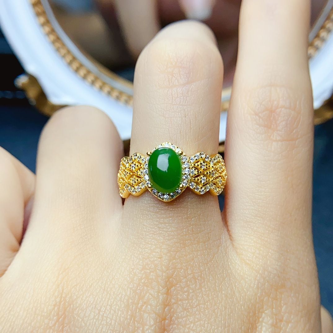 Factory wholesale explosions natural jasper ring S925 silver inlaid main stone 6*8 selling Europe and the United States a generation