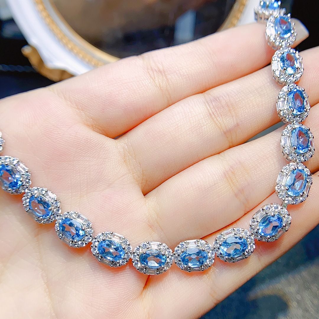Factory wholesale explosions natural Topaz bracelet S925 silver inlaid main stone 4*6 selling Europe and the United States a generation of hair