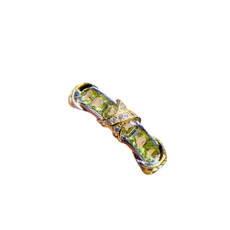 Small fresh ladies ring 925 silver Live 3*3mm olivine wholesale main stone 6 live supply