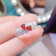 Factory wholesale explosions natural garnet ring S925 silver inlaid main stone 3*4 selling Europe and the United States a generation of hair