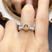 工厂批发爆款天然黄水晶戒指S925银镶嵌主石4*6热销欧美一件代发