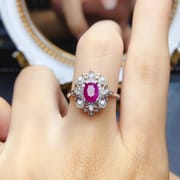 Factory wholesale explosions natural ruby ring S925 silver inlaid with the main stone 5*7 selling Europe and the United States a generation of hair