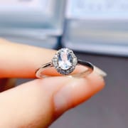 Factory wholesale explosions natural aquamarine ring S925 silver inlaid main stone 4*6 selling Europe and the United States a generation of hair