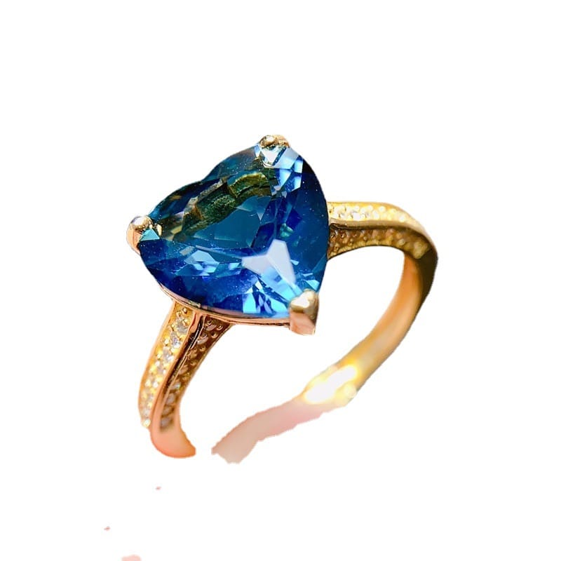 Italian Craft Design Advanced Natural London Blue Topaz Ring Love Gem 925 Silver Loving Beauty Ring