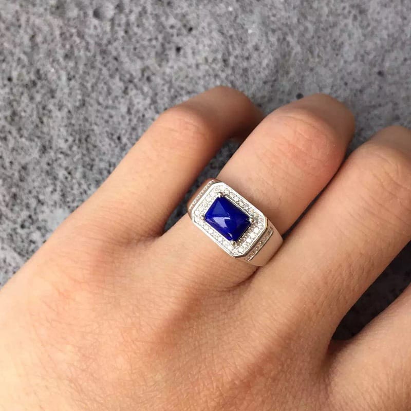Atmospheric men's lapis lazul ring men's sapphire ring bright blue silver ring color treasure wholesale