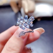 Factory wholesale explosions natural aquamarine ring S925 silver inlaid main stone 3*6+4*6 selling in Europe and America
