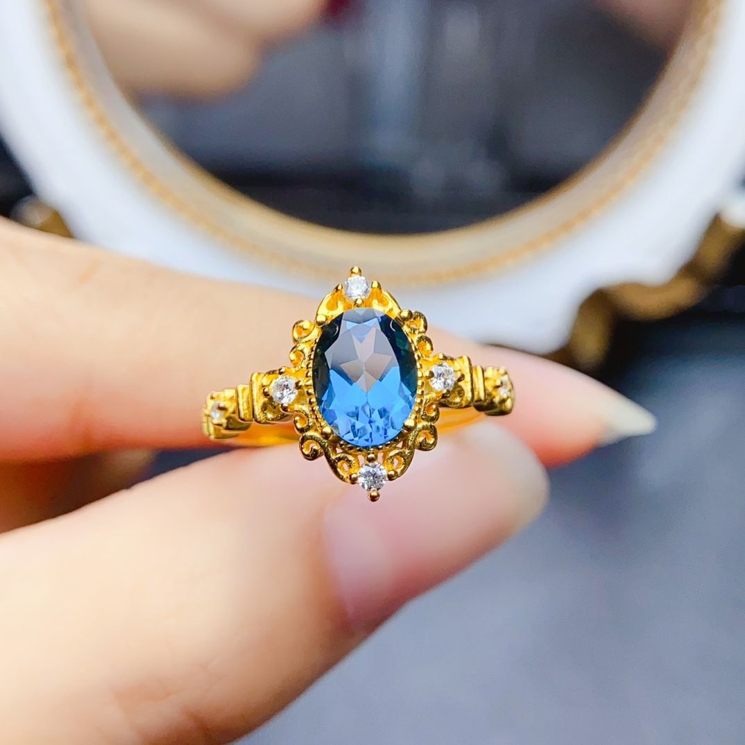Factory wholesale explosions natural Topaz ring S925 silver inlaid main stone 6*8 hot Europe and the United States a generation of hair