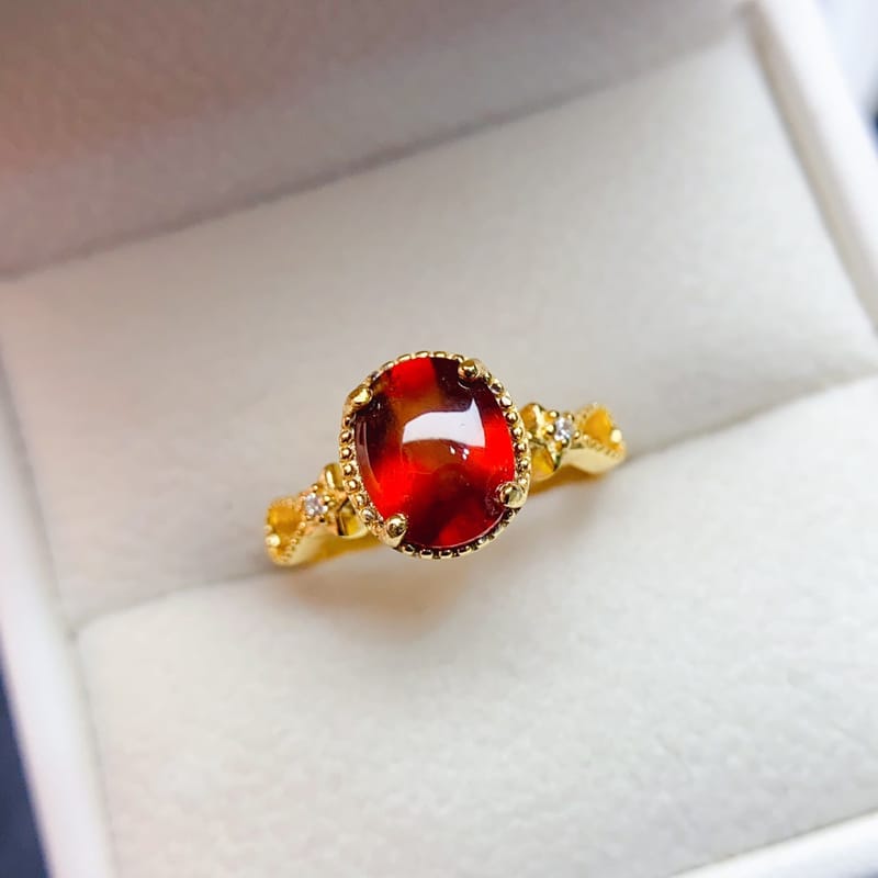 Natural Fanta garnet ring S925 silver inlaid main stone 7*9 hot European and American sale