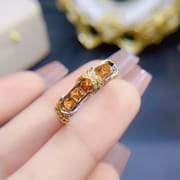 Japan and South Korea natural citrine ring 925 silver ladies live 3*3mm first-hand supply