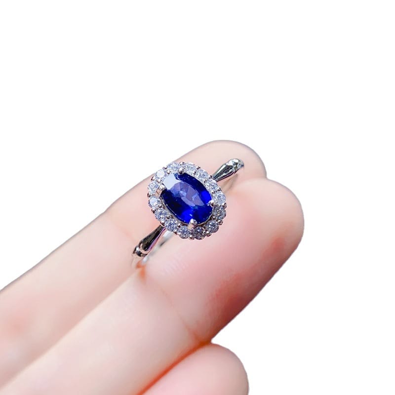 New four gem natural sapphire 925 silver ladies ring personality Fashion 5*7mm Sapphire live supply