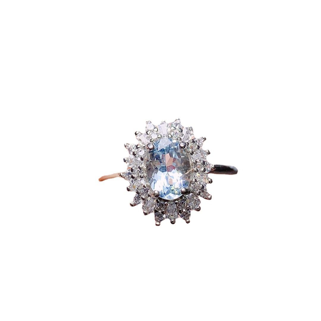 Factory wholesale explosions natural aquamarine ring S925 silver inlaid main stone 4*6 selling Europe and the United States a generation of hair