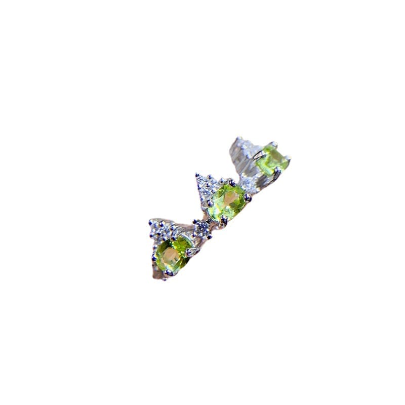 Natural olivine ring simple row ring Seiko inlay niche design main stone 3*4mm wholesale