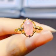 Factory wholesale explosions natural powder Opal ring S925 silver inlaid main stone 5*9 hot Europe and the United States a generation of hair