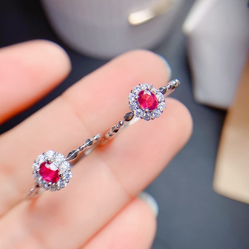 925 Silver Fresh Simple New Burned Ruby Ring Niche Light Luxury Natural Gem Wholesale Live Supply