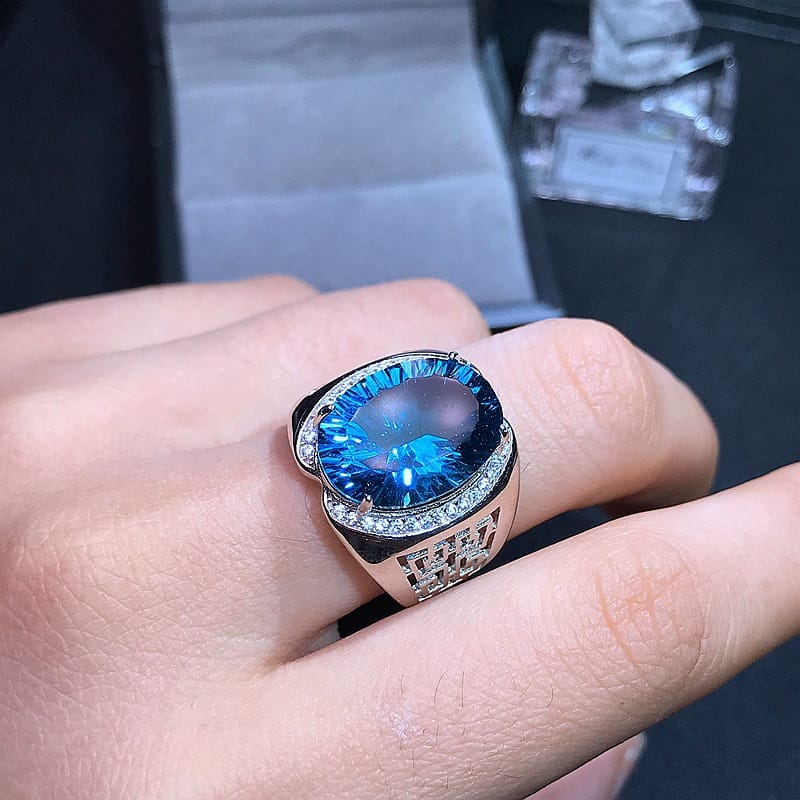 Lantopa men's ring 925 silver inlaid Millennium Topaz 12*16 live men's ring a generation of hair