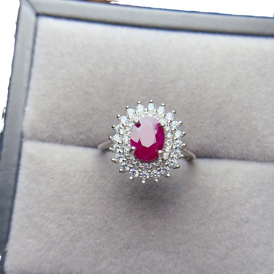 Factory wholesale explosions natural ruby ring S925 silver inlaid with the main stone 6*8 selling Europe and the United States a generation of hair