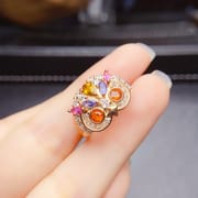 Factory wholesale explosions natural Fanta garnet ring S925 silver inlaid main stone 3*3 hot European and American generation