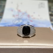 925 Silver Inlaid Natural Sapphire Ring Shandong Sapphire Support Identification Male Ring