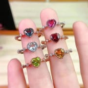 New natural color gemstone ring 925 silver inlaid all kinds of natural color treasure ring wholesale open mouth