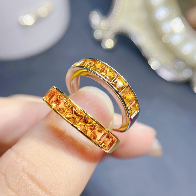 Simple 925 silver inlaid natural citrine ring ladies live ring 