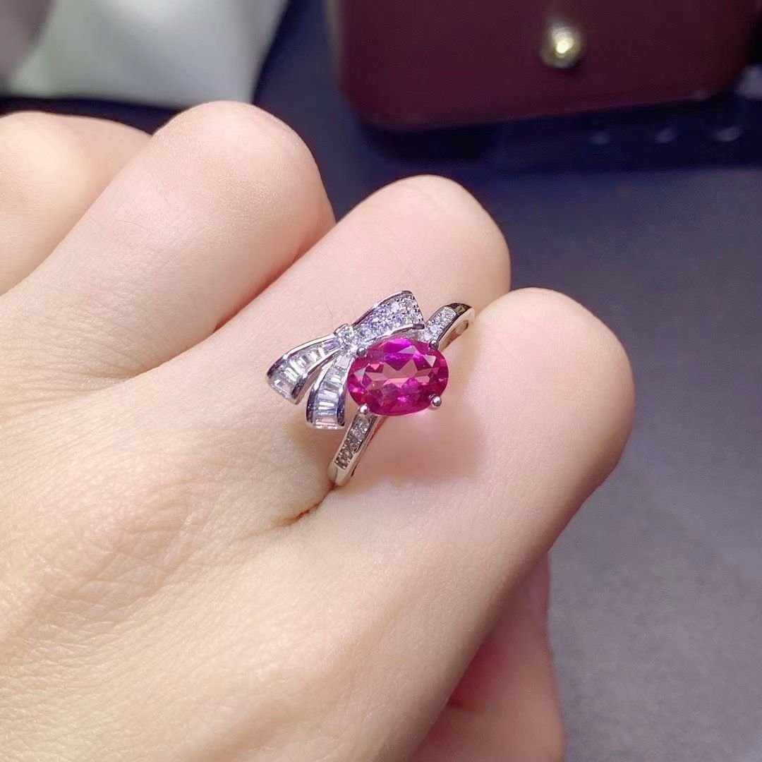 Factory wholesale explosions natural powder Topaz ring S925 silver inlaid main stone 6*8 selling Europe and the United States a piece