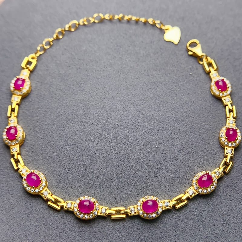 Natural old heated ruby bracelet S925 silver inlaid with the main stone 3*4