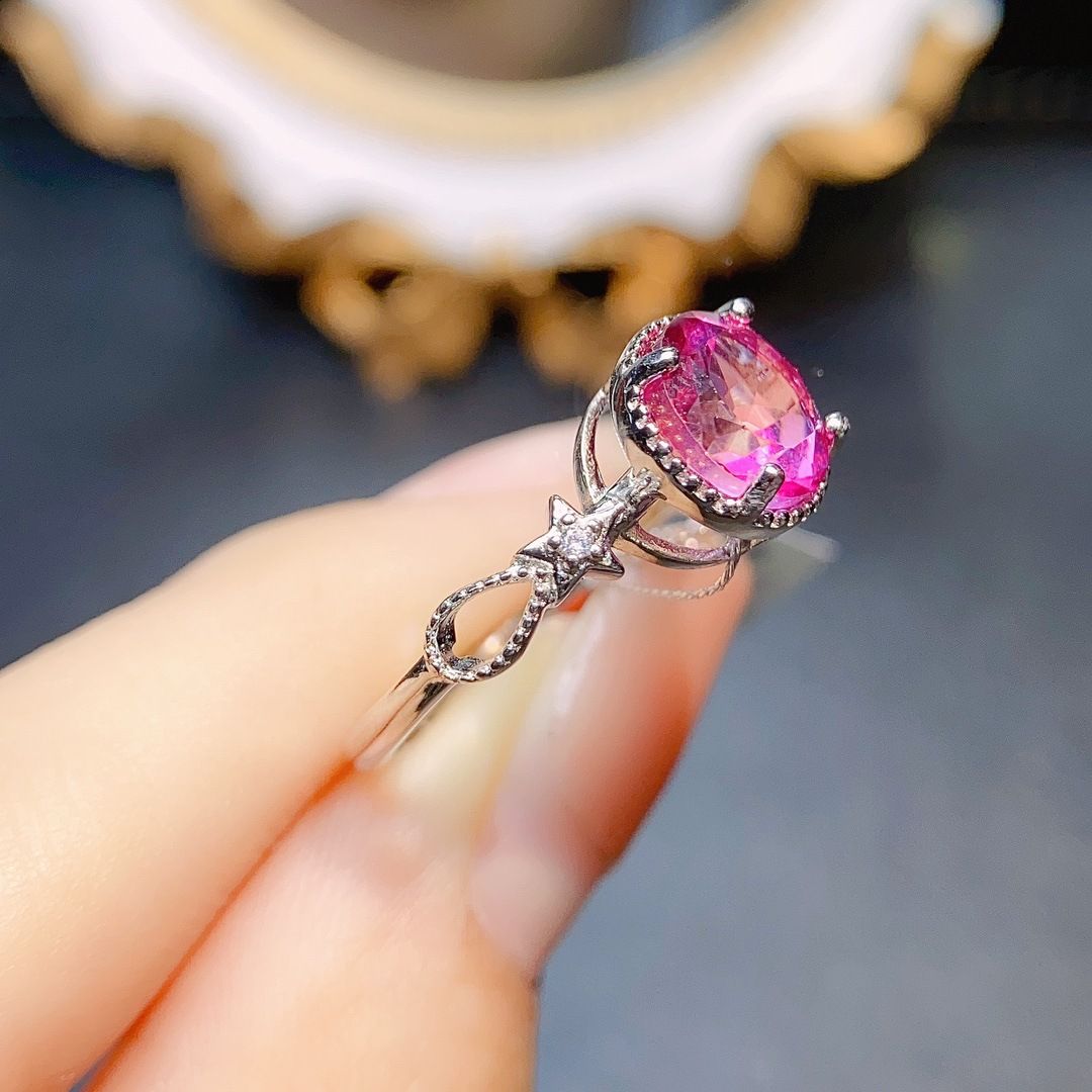 Factory wholesale explosions natural powder Topaz ring S925 silver inlaid main stone 8*8 selling Europe and the United States a piece