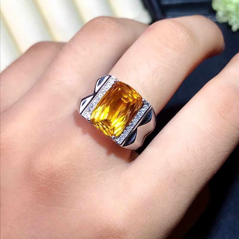 Topaz men's ring 925 silver inlaid Topaz ring live overlap live a generation of hair