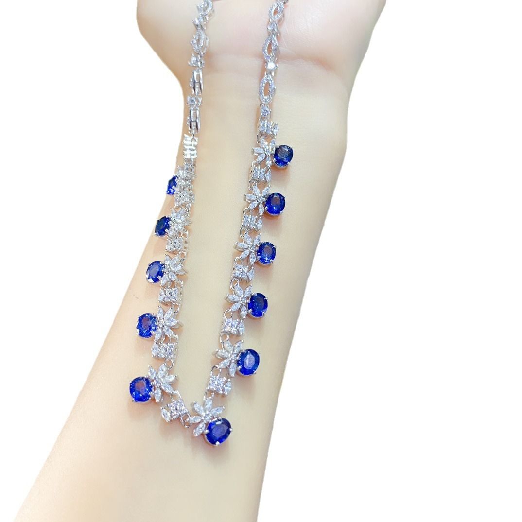 Factory wholesale explosions natural aquamarini necklace S925 silver inlaid main stone 5*6 selling Europe and the United States a generation of hair