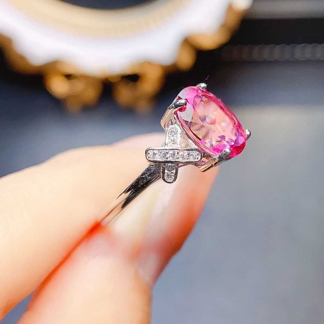 Factory wholesale explosions natural powder Topaz ring S925 silver inlaid with the main stone 8*10 selling Europe and the United States a piece