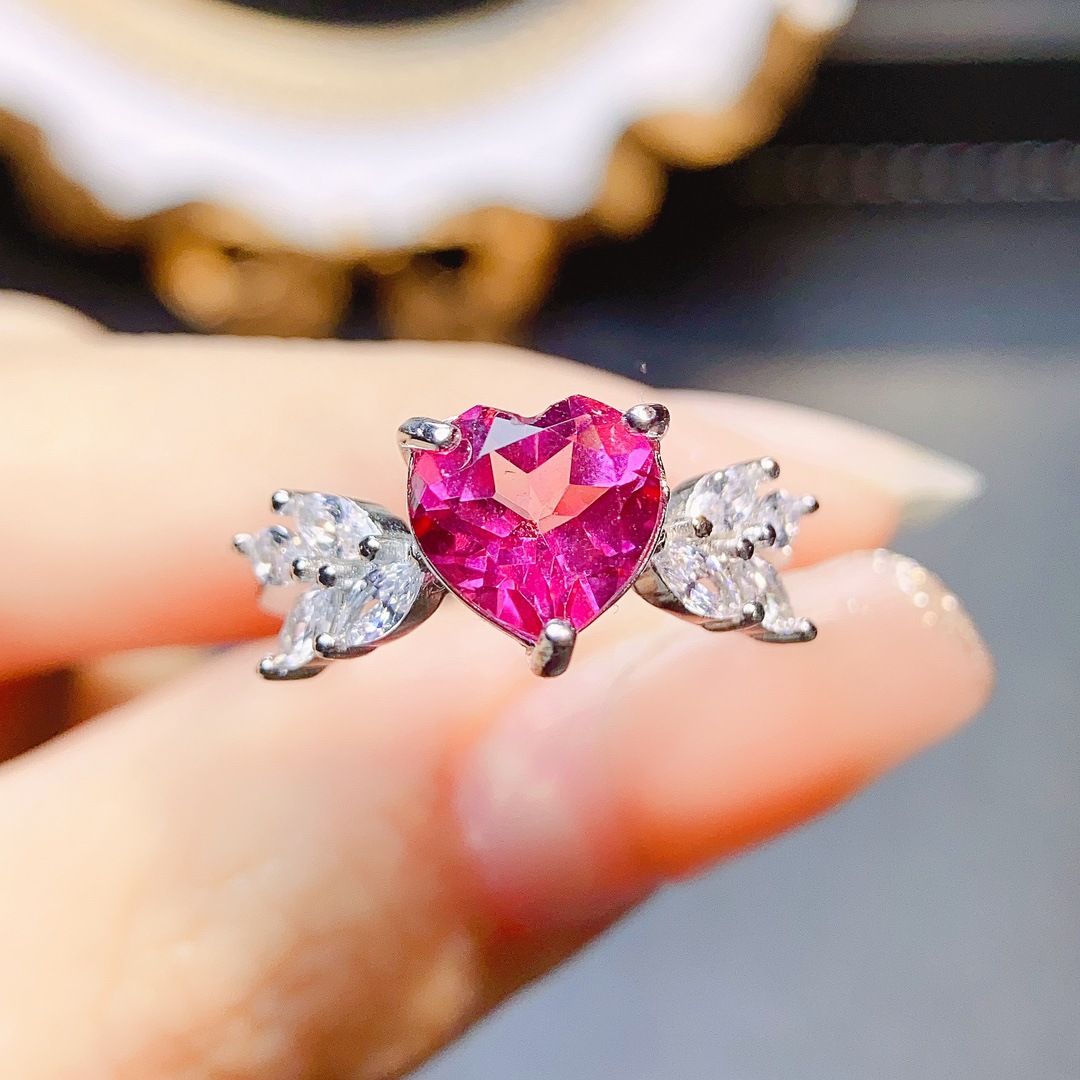 Factory wholesale explosions natural powder Topaz ring S925 silver inlaid main stone 7*7 selling Europe and the United States a piece