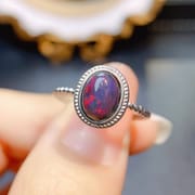 Factory wholesale explosions natural black opal ring S925 silver inlaid main stone 6*8 selling Europe and the United States a generation of hair