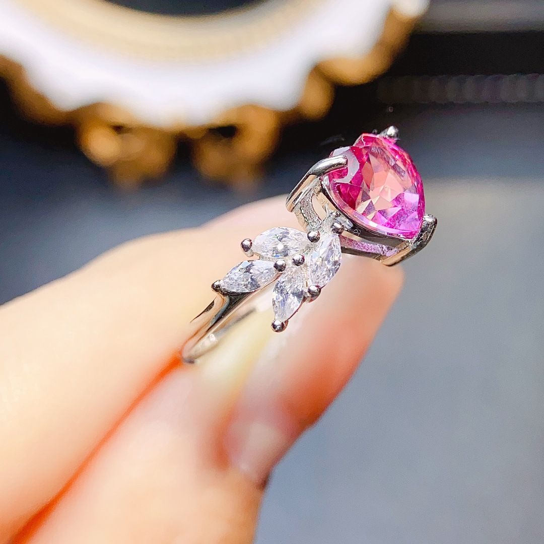 Factory wholesale explosions natural powder Topaz ring S925 silver inlaid main stone 7*7 selling Europe and the United States a piece