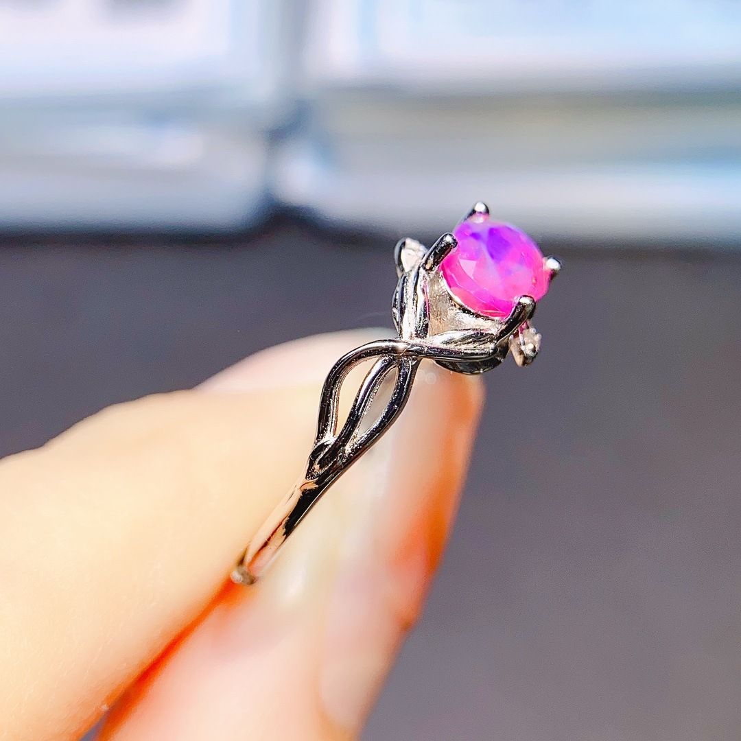 Factory wholesale explosions natural powder Opal ring S925 silver inlaid main stone 5*7 selling Europe and the United States a generation of hair