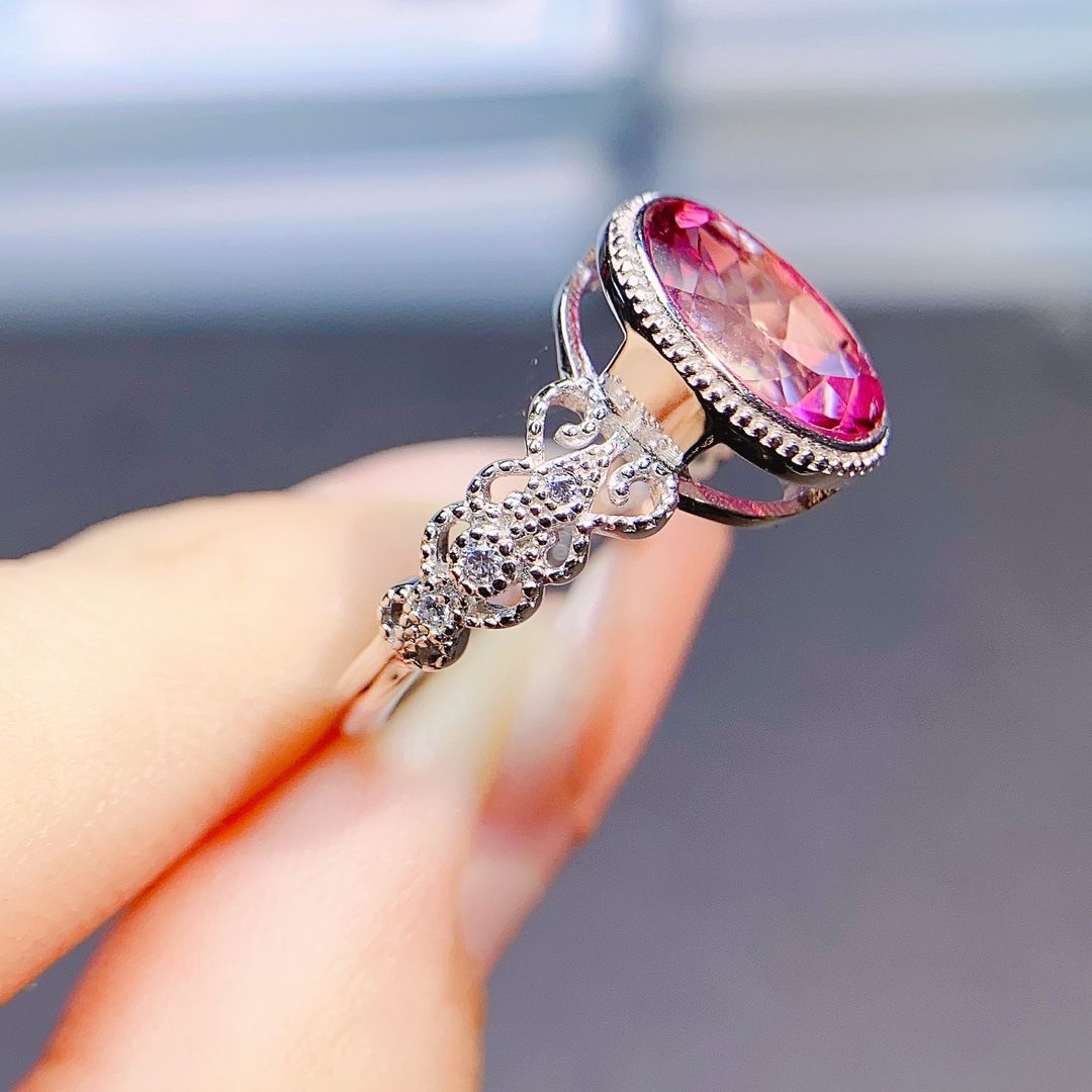 Factory wholesale explosions natural powder Topaz ring S925 silver inlaid with the main stone 8*10 selling Europe and the United States a piece