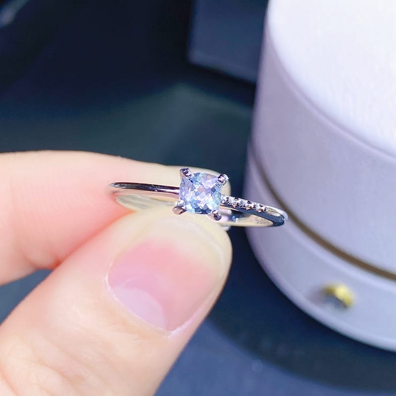 Natural aquamarine ring Princess Square 925 sterling silver women's ring overseas e-commerce live supply
