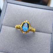 Factory wholesale explosions natural Topaz ring S925 silver inlaid main stone 6*8 hot Europe and the United States a generation of hair