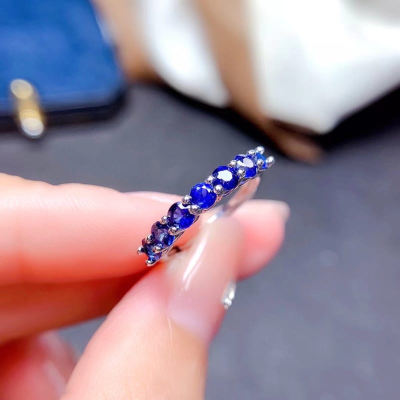 Natural Sapphire ring row ring 925 silver temperament ring women's open crystal clean