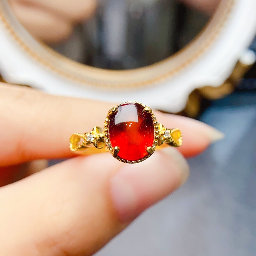 Factory wholesale explosions natural Fanta garnet ring S925 silver inlaid main stone 7*9 hot European and American generation
