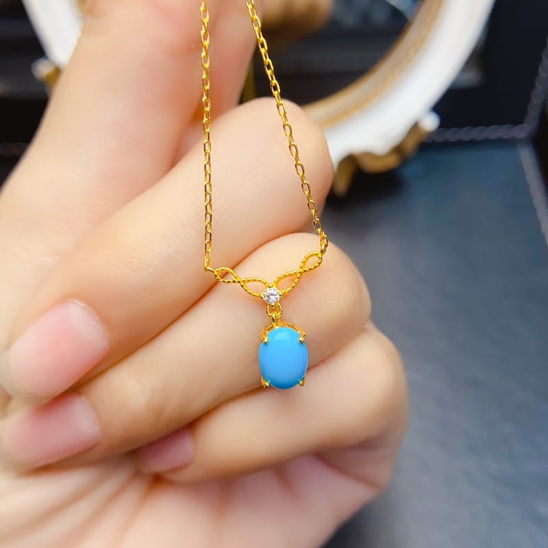 Popular Natural Beauty Turquoise Necklace S925 Silver Inlaid Main Stone 6*8 Hot Selling European and American Dropshipping