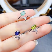 Factory wholesale explosions natural color treasure ring S925 silver inlaid main stone 4*6 selling Europe and the United States a generation of hair
