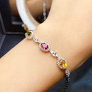 New s925 silver plated 18k gold natural color tourmaline bracelet 4*6 fashion simple hand ornaments a generation of hair
