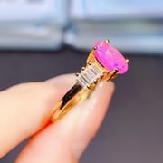 Factory wholesale explosions natural powder Opal ring S925 silver inlaid main stone 5*8 hot Europe and the United States a generation of hair