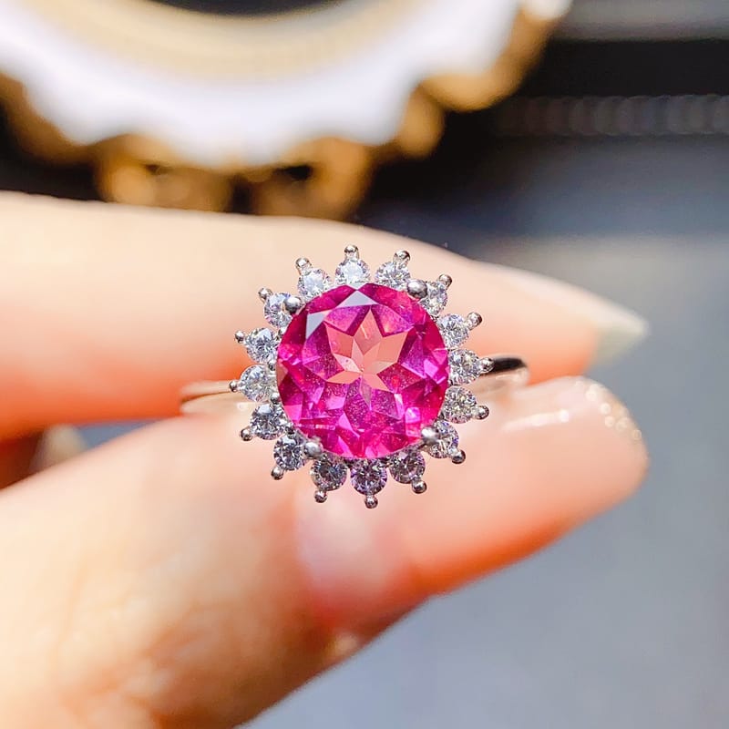 Natural pinky topaz ring S925 silver with main stone 8*8mm