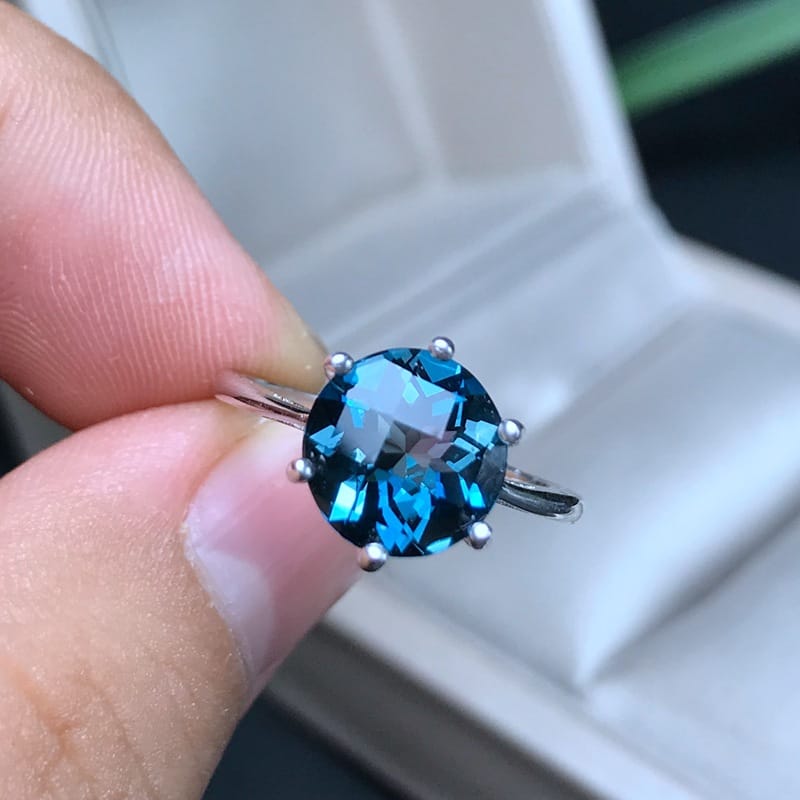 Real Photo Diamond natural London Blue Topaz ring 925 silver